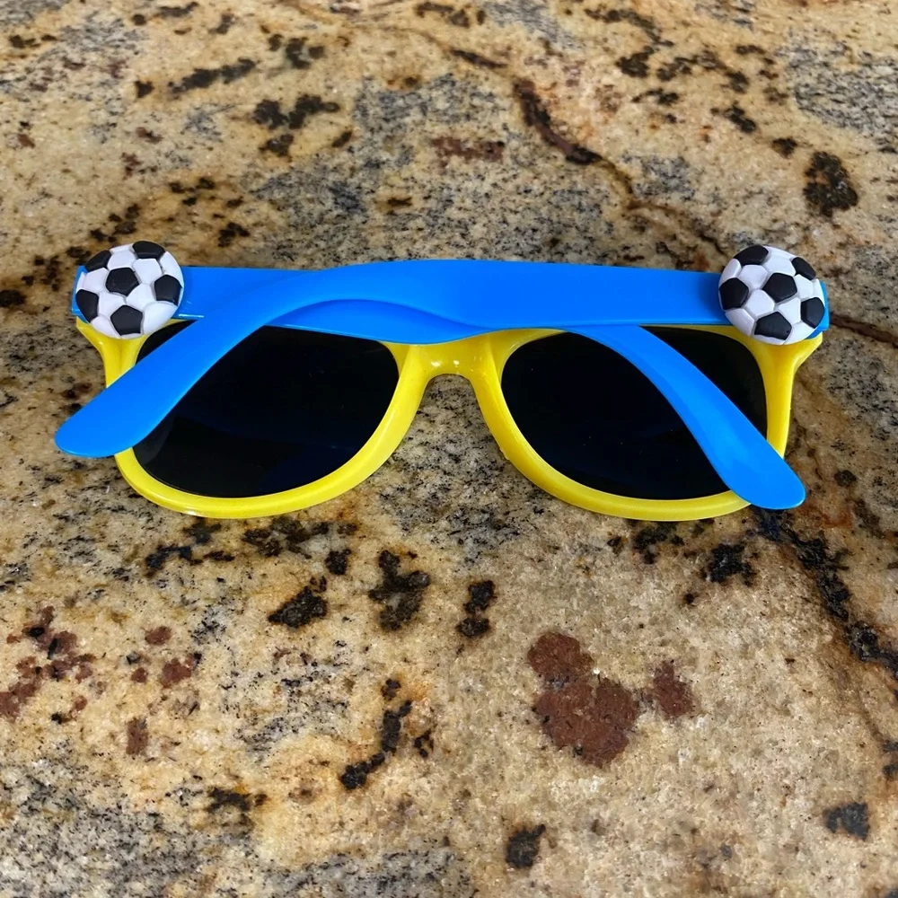 Kids blue and yellow soccer sunglasses
